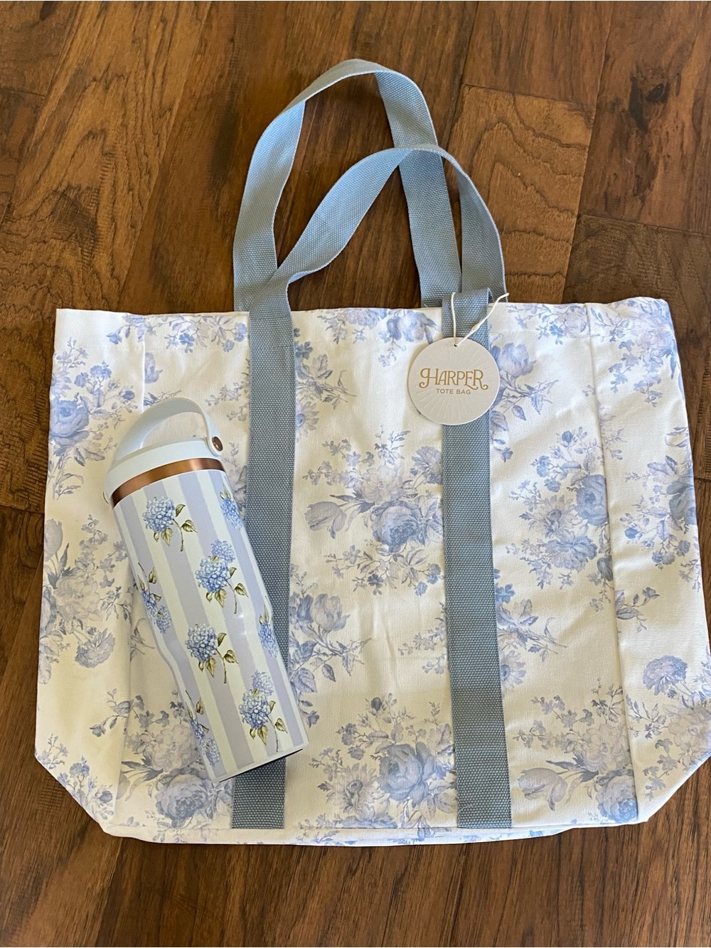 Blue Floral Water Bottle & Tote Bundle
